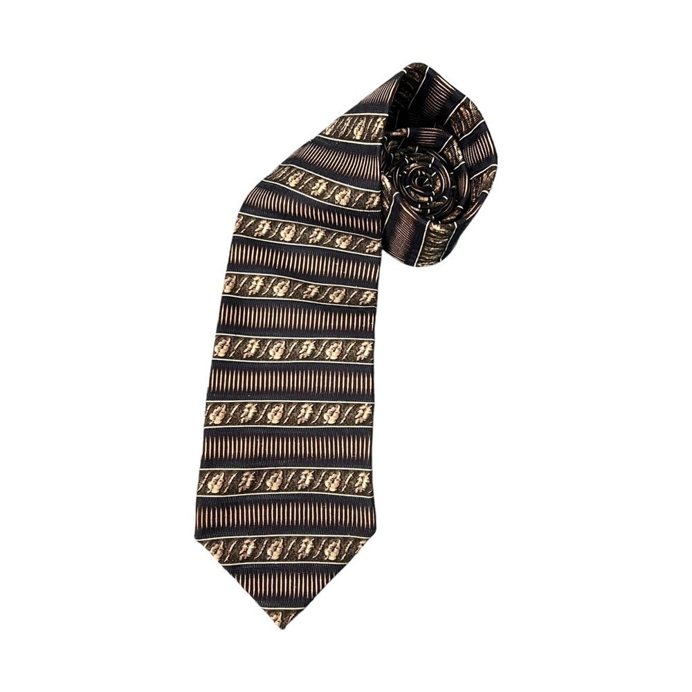 Vintage Christian Dior Silk Tie Striped & Leaf Print Designer Luxury